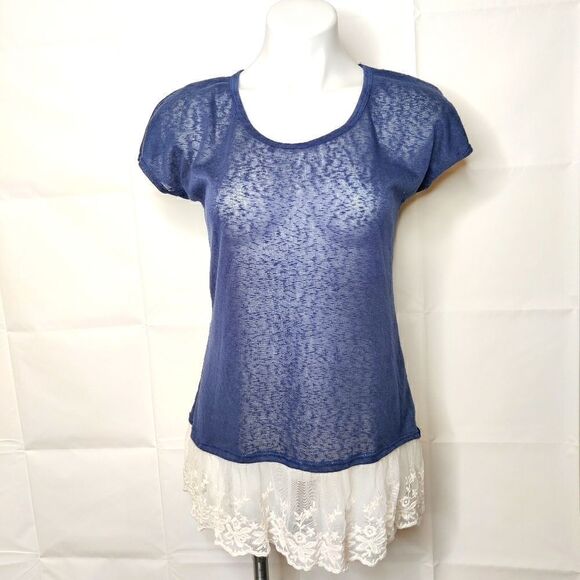 Moa Moa Tops - 3/$25 Moa Moa Navy Blue Knit Lace Hem Top Sz S